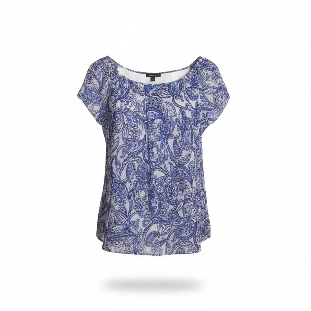 Tamara H Office Top, Blue & White, Flowing, Airy